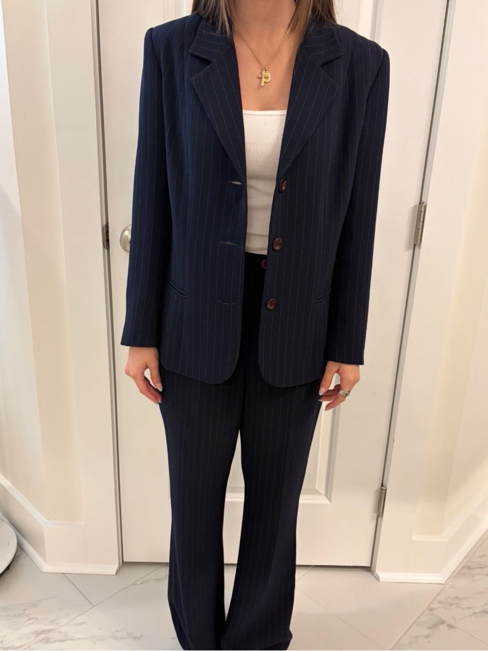Navy Pinstripe Women's Suit